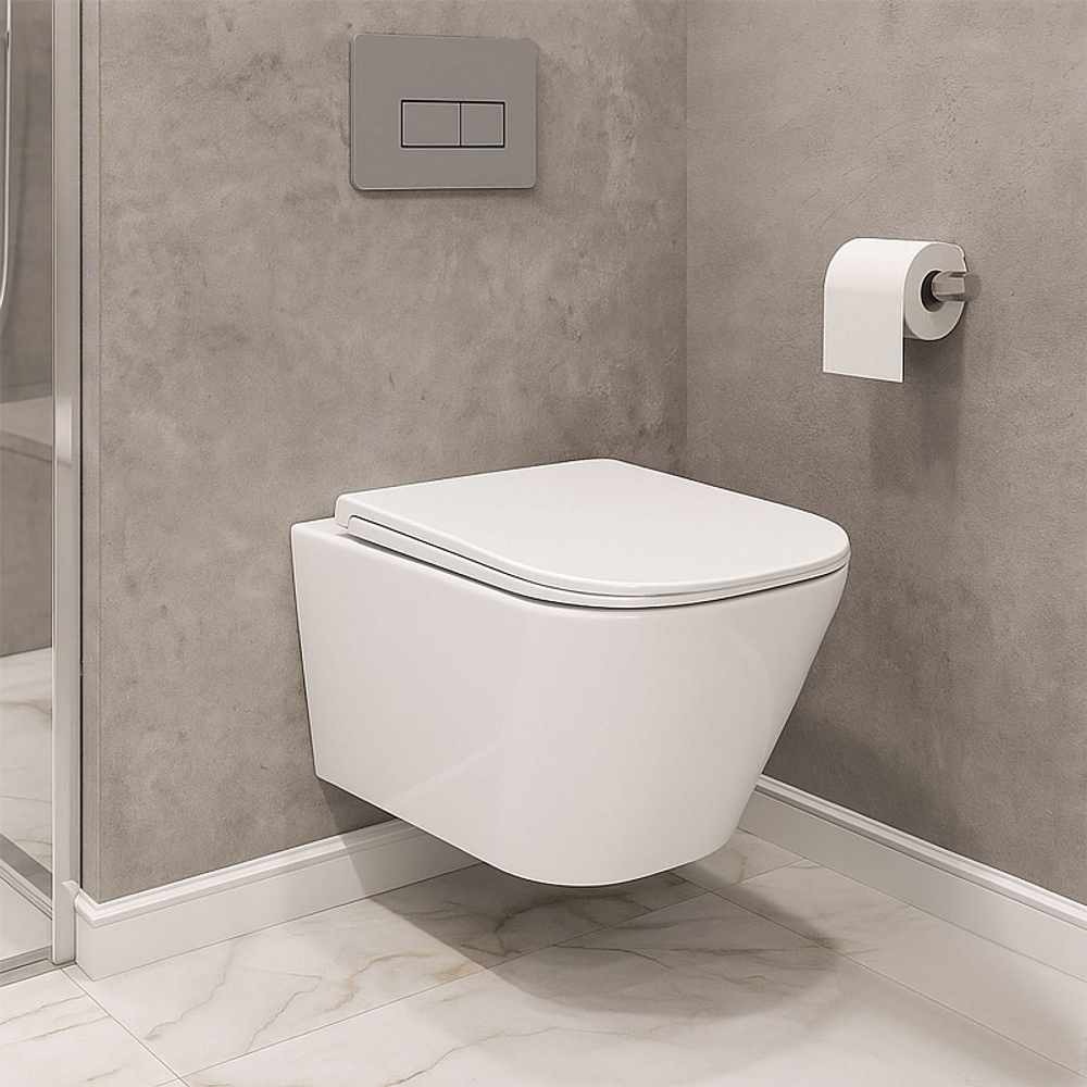 Унитаз подвесной Azario ESCONDA 345х490х350 безободковый, смыв "Скрытое Торнадо", с быстросъемным сиденьем микролифт (AZ-2805E)