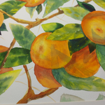 Картина авторская акварельная в паспарту 30х40 см на стену для интерьера "Мандарин"