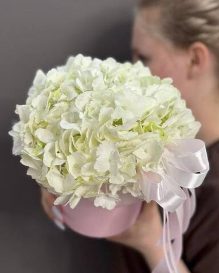 Шляпная коробка с белой гортензией