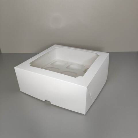 Коробка для капкейков с окном на 9 капкейков белая 25х25х10 см