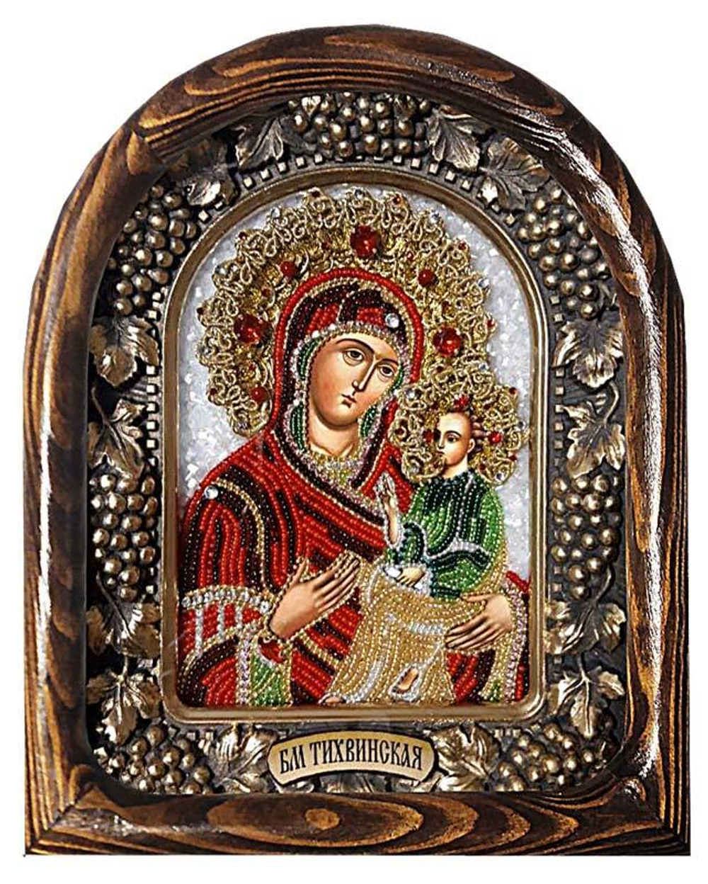 Дивеевская икона Пресвятая Богородица Тихвинская, печать и бисер