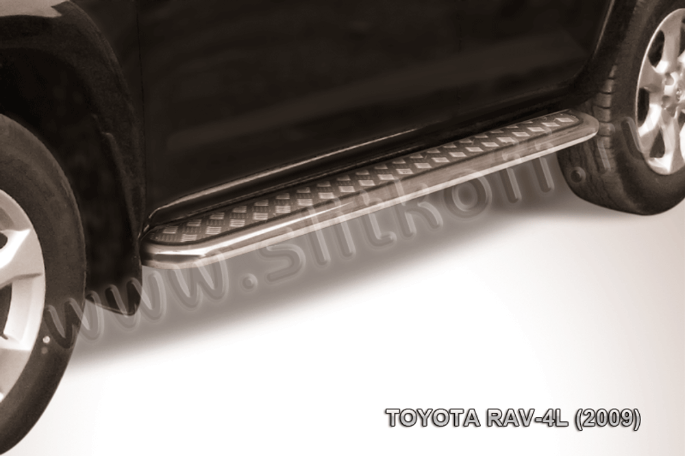 Пороги из нержавейки Toyota Rav-4 L (2005-2010) d57 с алюминиевым листом (черный цвет)
