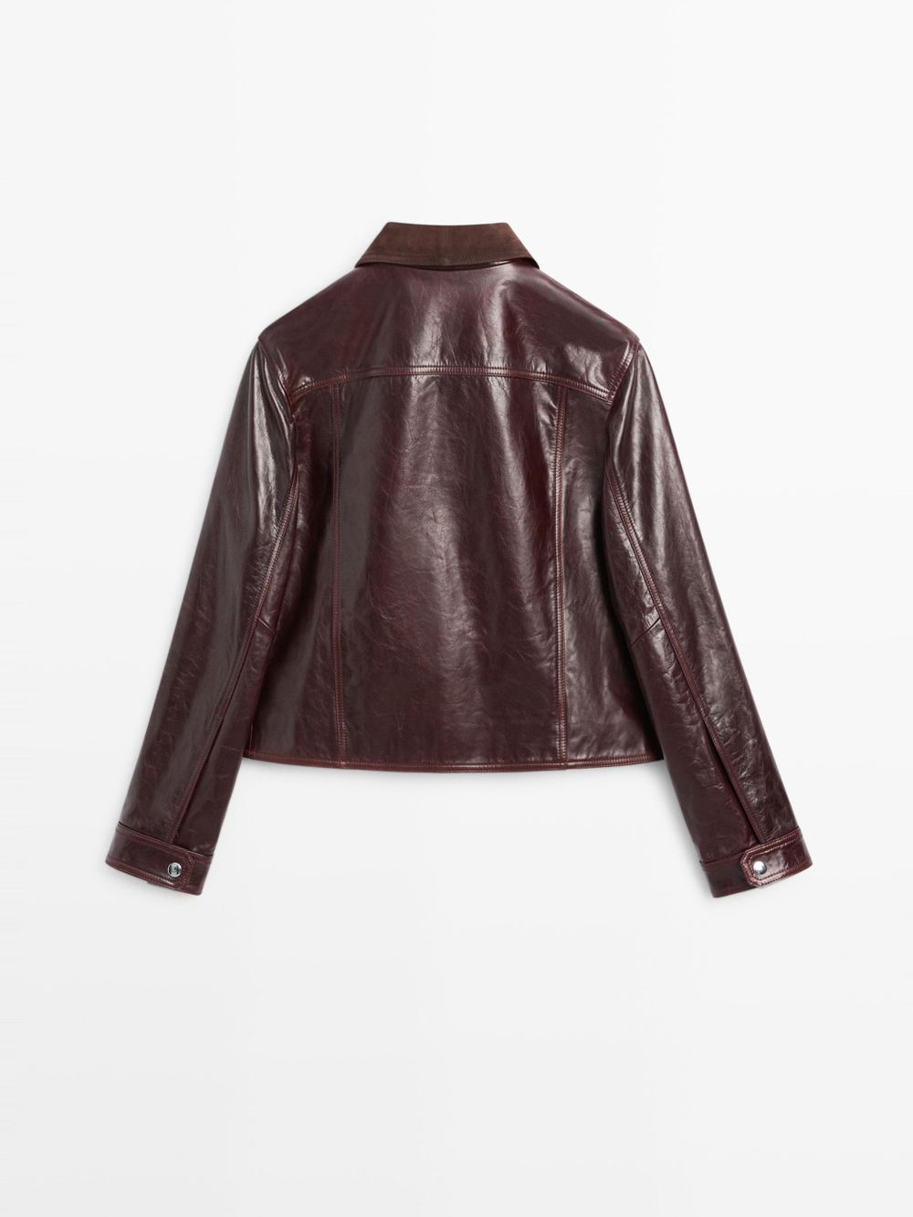 Massimo Dutti Куртка из кожи наппа с контрастным замшевым воротником, бордо