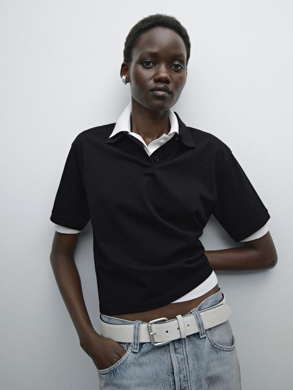 Massimo Dutti Свитер из мерсеризованного хлопка пике, темно-синий