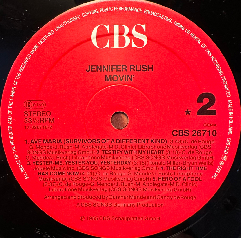 Jennifer Rush- Movin' (Голландия 1985г.)