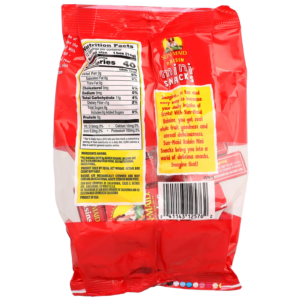 Sun-Maid, Снеки с изюмом, 12 коробок по 0,5 унции