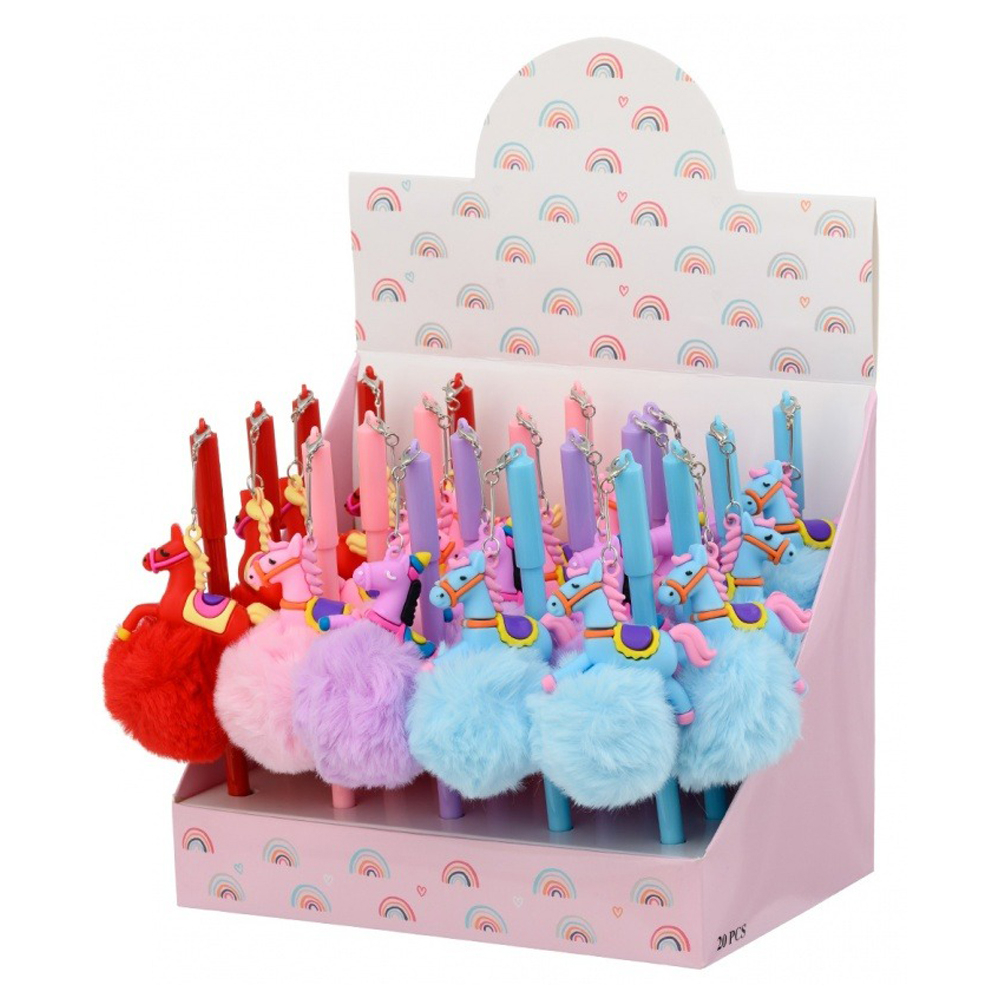 Ручка шариковая, Basir, синие чернила, серия "Лошадка пушистик", цветной корпус с мехом и фигуркой, 20 шт