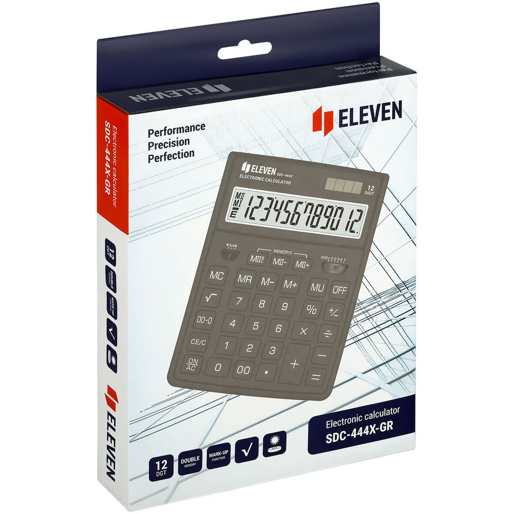 Калькулятор настольный Eleven 12 разрядов SDC-444X-GR двойное питание 153х204х33мм cерый