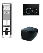 Унитаз подвесной WeltWasser AMBERG 350 + MERZBACH 041 XL MT-BL + AMBERG RD-BL черный матовый, безободковый, с крышкой микролифт, слив-торнадо, с инсталляцией и черной кнопкой