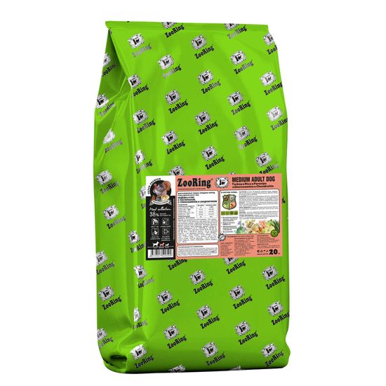 ZooRing Medium Adult Dog Индейка и рис с пастернаком с глюкозамином и хондроитином 20 кг
