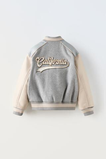 ZARA БОМБЕР С КОНТРАСТНЫМИ ДЕТАЛЯМИ, СЕРЫЙ С МЕЛАНЖЕВЫМ ЭФФЕКТОМ