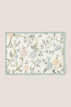 ZARA HOME САЛФЕТКА С ЦВЕТОЧНЫМ ПРИНТОМ, ЗЕЛЕНЫЙ/СИНИЙ