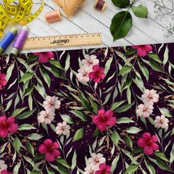 Ткань атлас яркие цветы и золотые блёстки