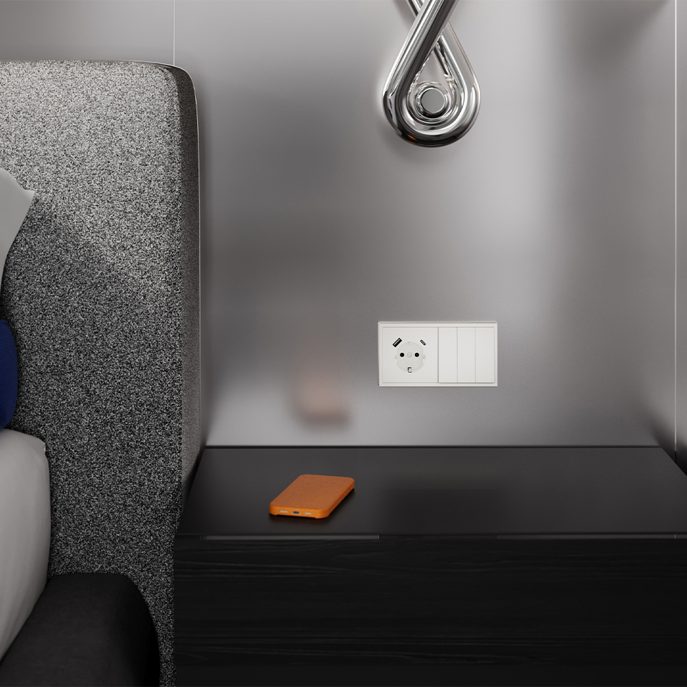 Накладка для розетки с заземлением и защитными шторками, с USB A+C, S70 (хлопок)