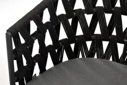 "Диего" стул плетеный из роупа, основание дуб, каркас из стали темно-серый (RAL7024) муар, роуп темно-серый круглый, ткань серая