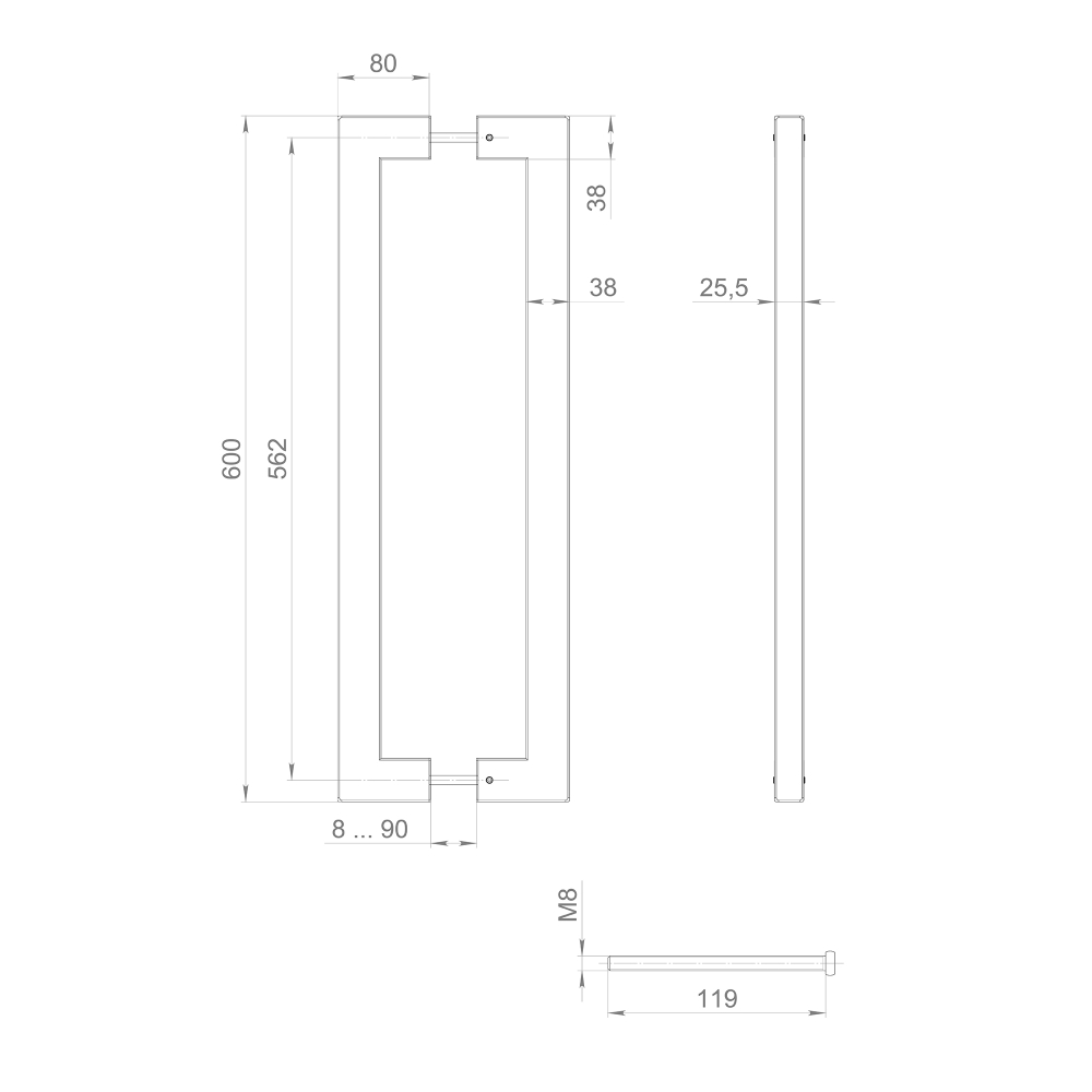 Ручка-скоба PULL.PH38/600.26 INOX 304 (PH-26-38/600-INOX) BLACK