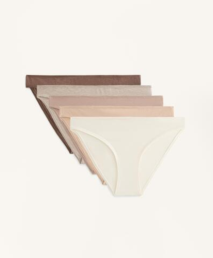 OYSHO Набор из пяти классических трусиков из смесовой хлопковой ткани, бежево-розовый