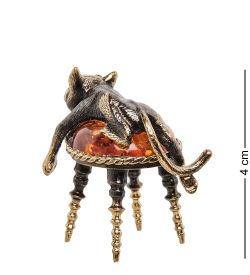 Народные промыслы AM-1032 Фигурка «Кот на пуфике» (латунь, янтарь)