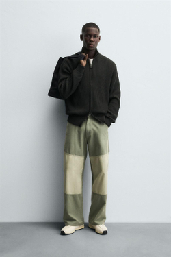 ZARA КАРДИГАН ПЛАТОЧНОЙ ВЯЗКИ НА МОЛНИИ, ХАКИ