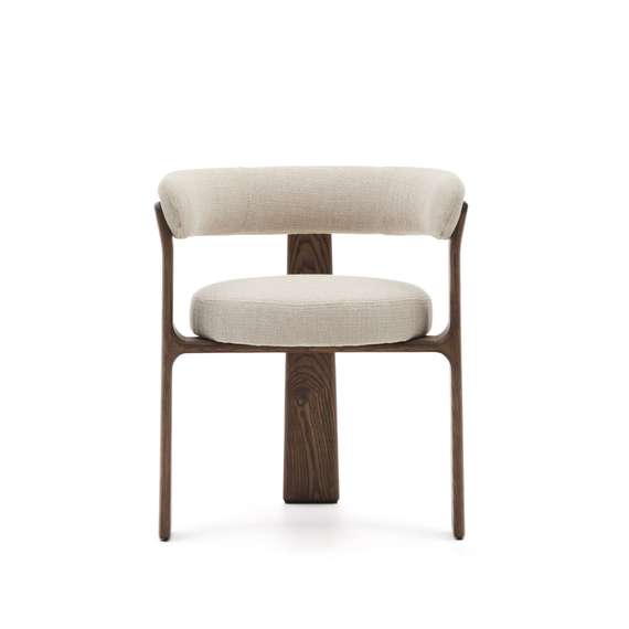 Стул Granite на 3 ножках из бежевого шенилла и массива ясеня в отделке орех