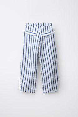 ZARA БРЮКИ BARREL В ПОЛОСКУ, ЭКРЮ/СИНИЙ