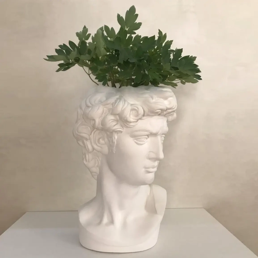 Кашпо-фигура из гипса «Голова Давида» 45см белая