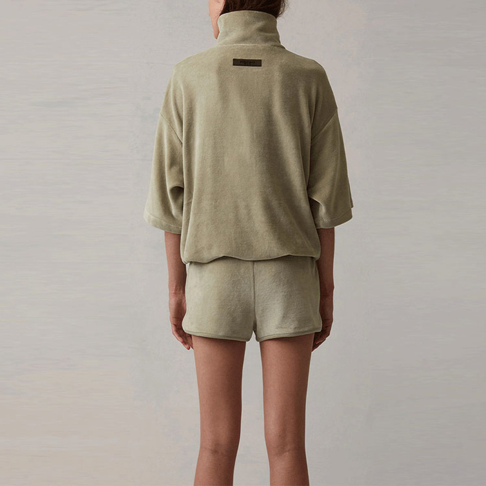 Шорты Fear of God Essentials SS22 Women's Velour Beach Shorts Sea Foam Logo, FOG-SS22-147