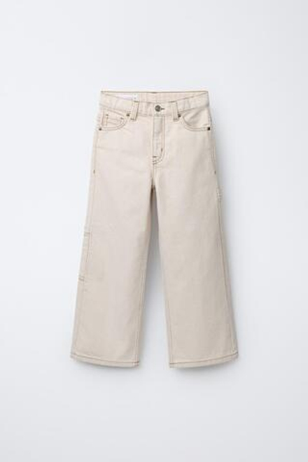 ZARA БРЮКИ КАРГО ЭКРЮ СО СТРОЧКОЙ, ЭКРЮ