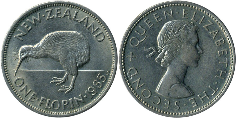 Новая Зеландия 2 шиллинга (флорин), 1961 - 1965 Киви XF