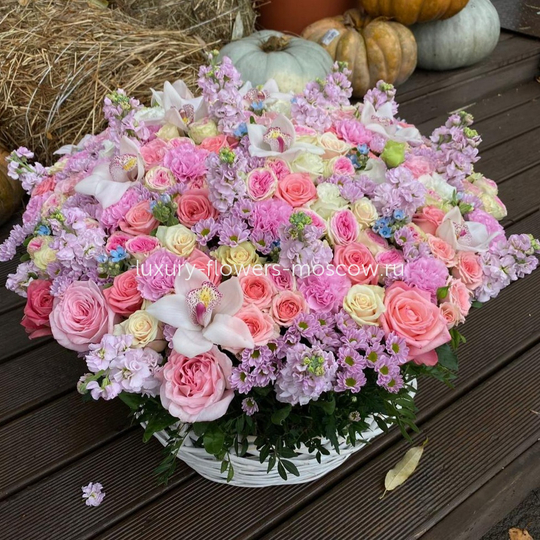 Корзина микс матиола и орхидея