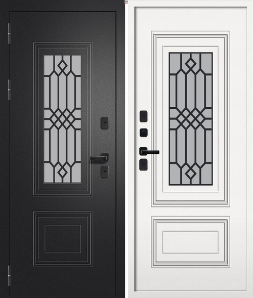 Входная дверь FlyDoors ШТОРМ ТЕРМО СП-11 Чёрный букле - Веллюто Бьянко