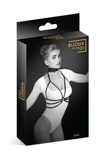 Черная упряжь на грудь Julia