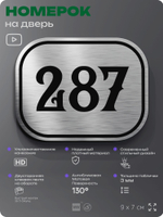 Номерок на дверь квартиры 287, для кабинета, офиса, шильдик 9 х 7 см, серебристый, Айдентика Технолоджи