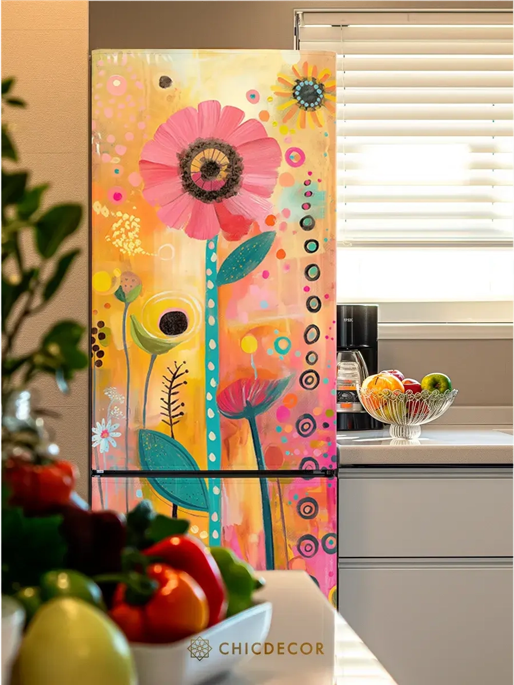 Наклейка интерьерная на холодильник Цветок Африки