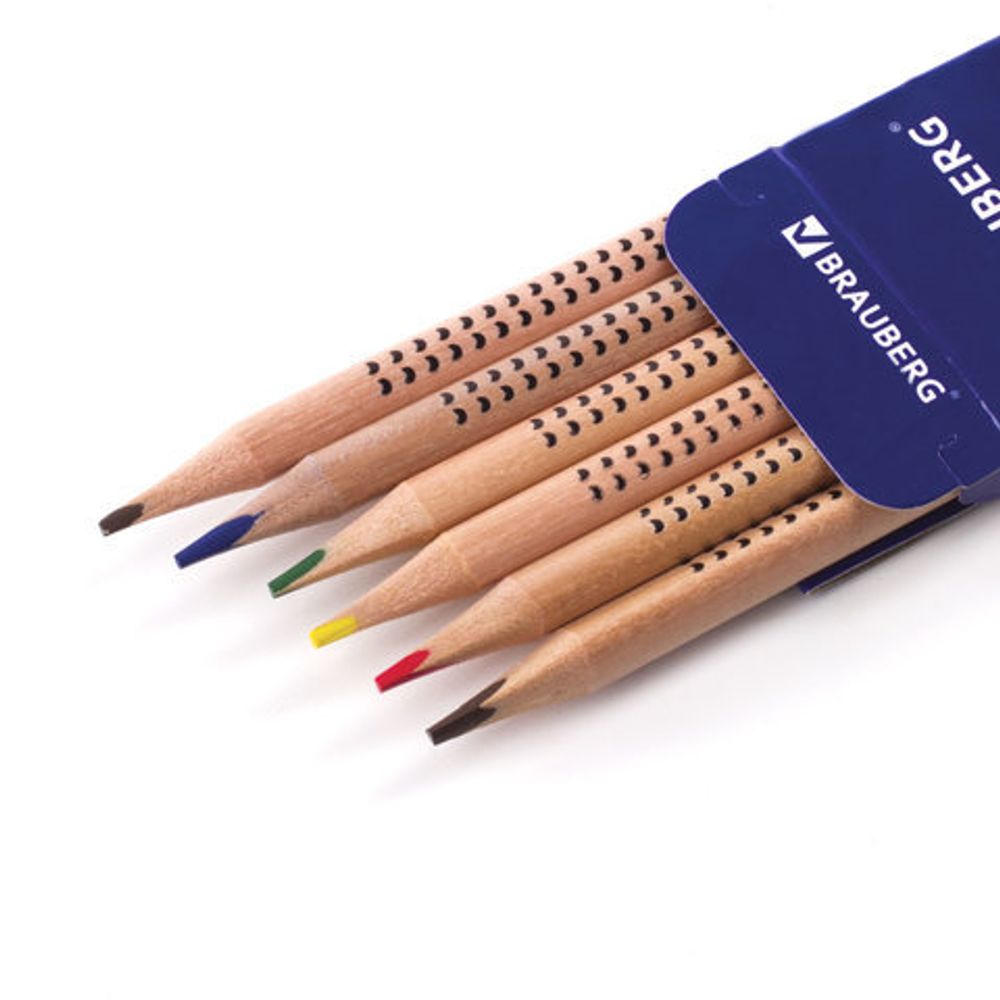 Карандаши цветные BRAUBERG "Цветы", набор 6 цветов, трехгранные, лакированное дерево, 181287