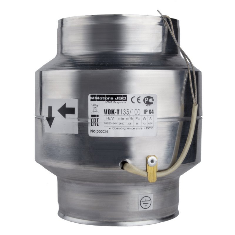 Высокотемпературный жаростойкий вентилятор ВOK 135/100 Т 205 м³/час с обратным клапаном