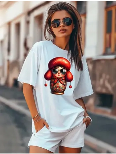 Футболка матрешка в ушанке