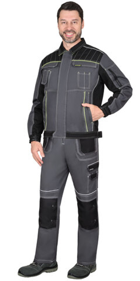 Костюм СИРИУС-ПРЕСТИЖ-Л куртка, п/к, темно-серый с черным и лимонным кантом