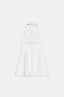 ZARA ПЛАТЬЕ ХАЛТЕР С ЮБКОЙ-КЛЕШ, БЕЛЫЙ