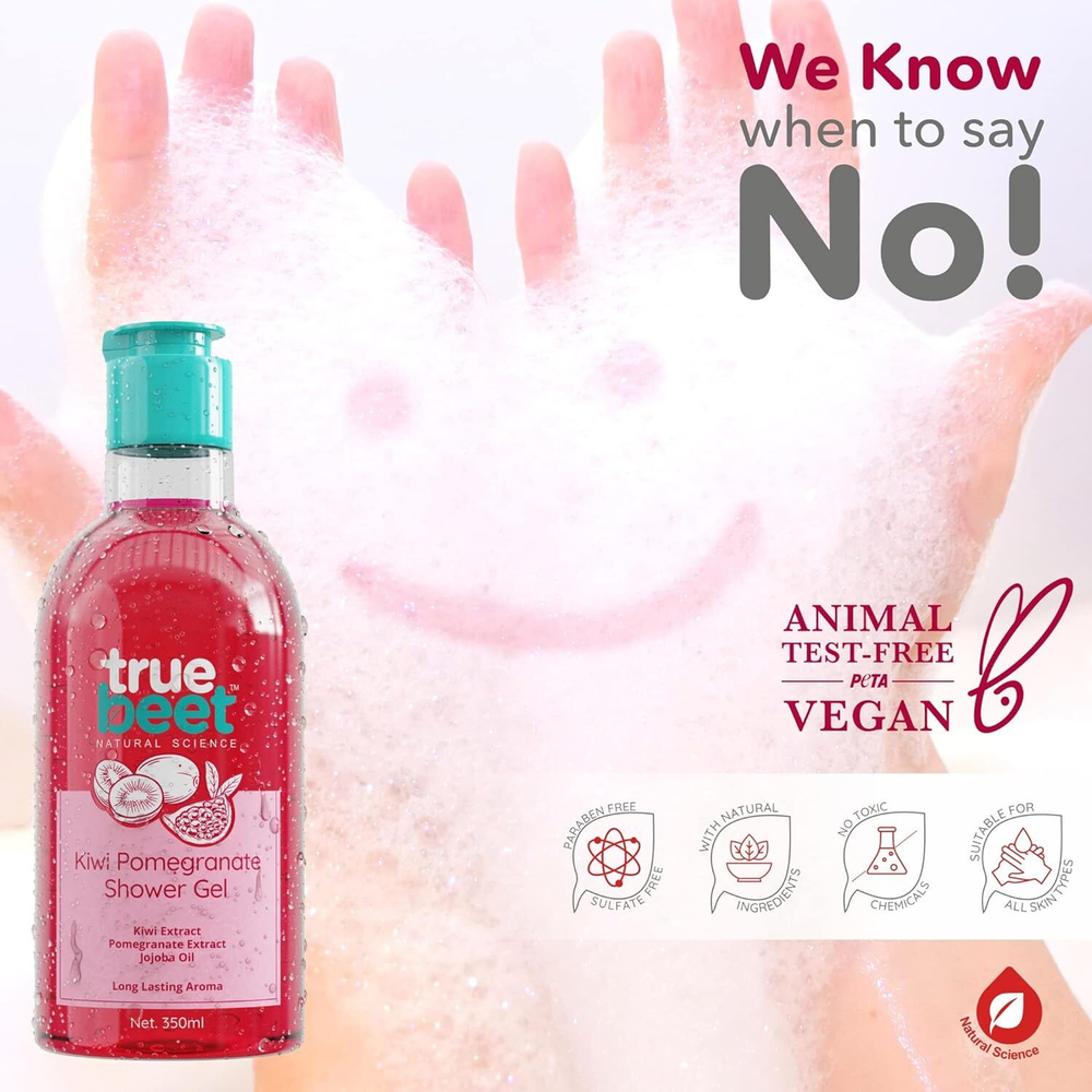 Гель для душа Truebeet Kiwi Pomegranate Body Wash с экстрактом Киви, граната и маслом жожоба для тела (350 мл)