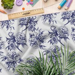 Ткань блэкаут синие контуры цветов