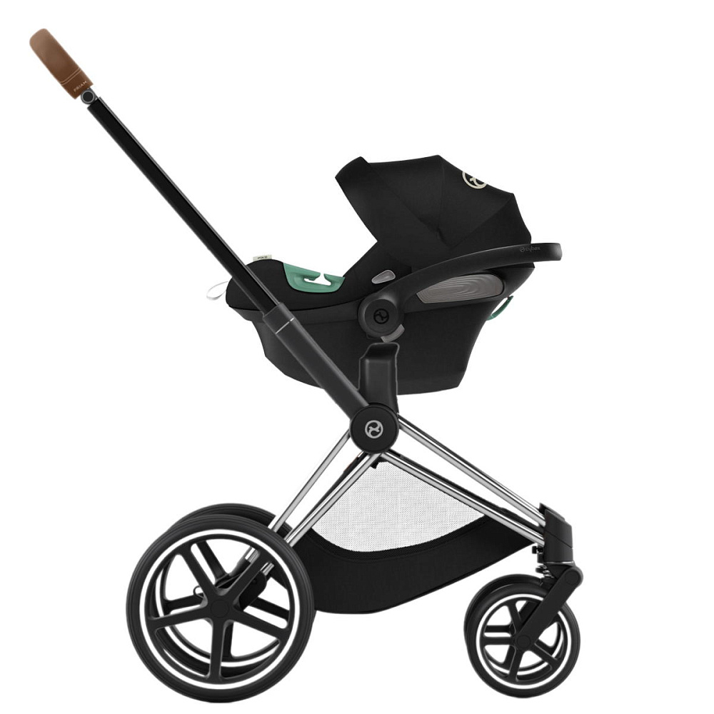 Коляска 3 в 1 Cybex Priam IV Chrome Brown complete и автокресло Aton S2 i-Size Moon Black Leaf Green