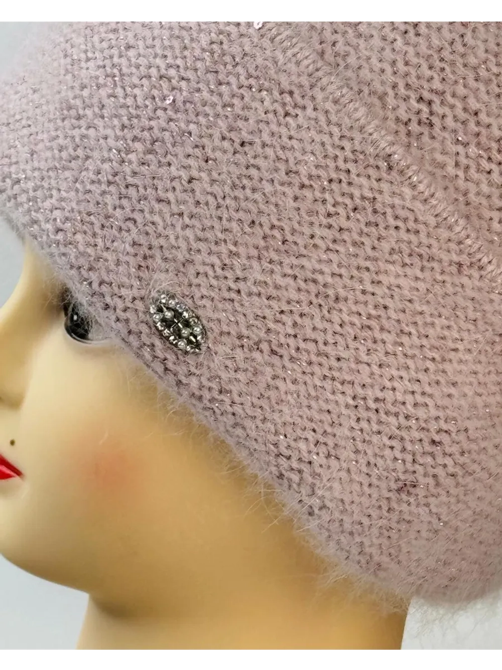 шапка зимняя вязаная ангора с пайетками