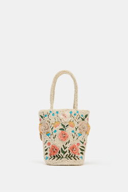 ZARA МИНИ-СУМКА С БИСЕРОМ, БЕЛЫЙ