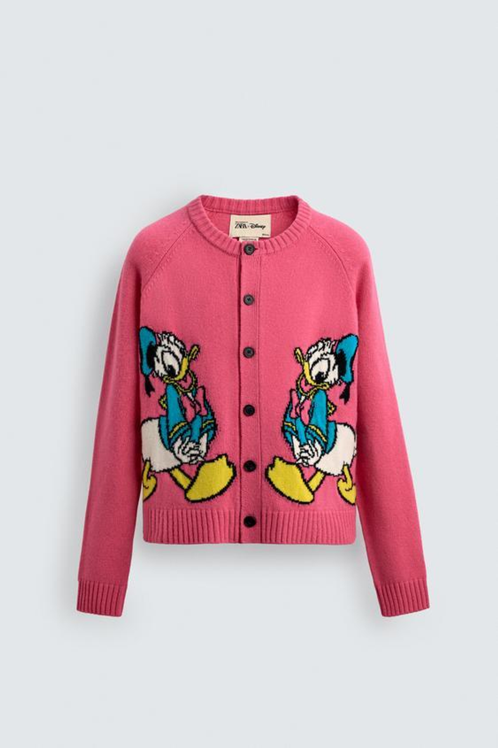 ZARA HARRY LAMBERT X DISNEY ШЕРСТЯНОЙ КАРДИГАН DONALD DUCK, РОЗОВЫЙ