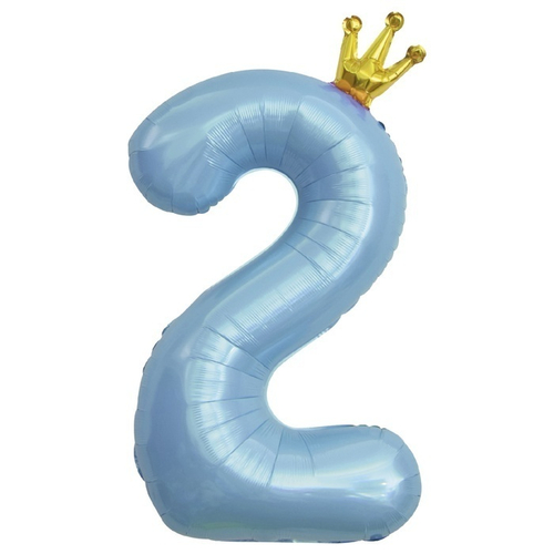 Шар фольгированный Цифра "2" Золотая корона, Голубой 40'' с гелием