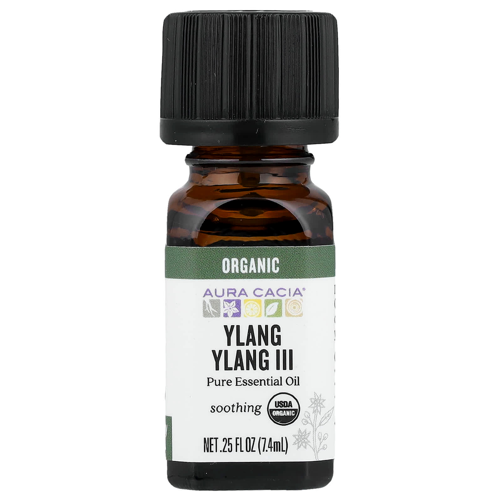 Aura Cacia, чистое эфирное масло, органический иланг-иланг III, 7,4 мл (0,25 жидк. унции)