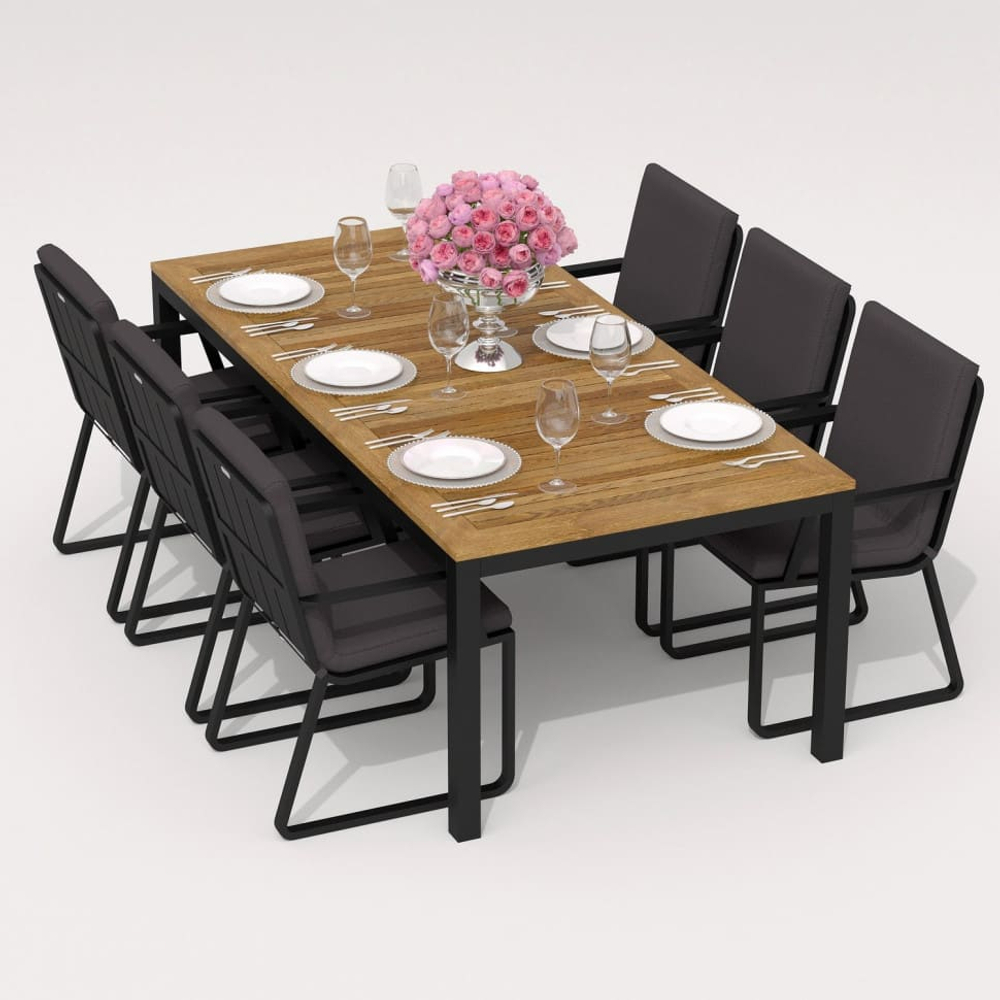 Обеденная группа Ideal Patio ТЕЛЛА  АЛЬБА  каркас карбон, стол тик 200, ткань антрацит