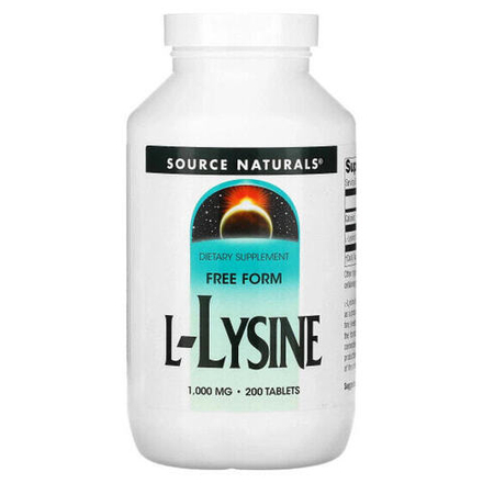 Аминокислоты Source Naturals, L-лизин, 1000 мг, 200 таблеток