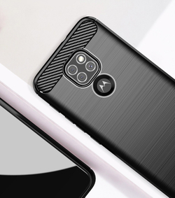 Чехол защитный черного цвета на Motorola Moto E7 Plus, серия Carbon от Caseport